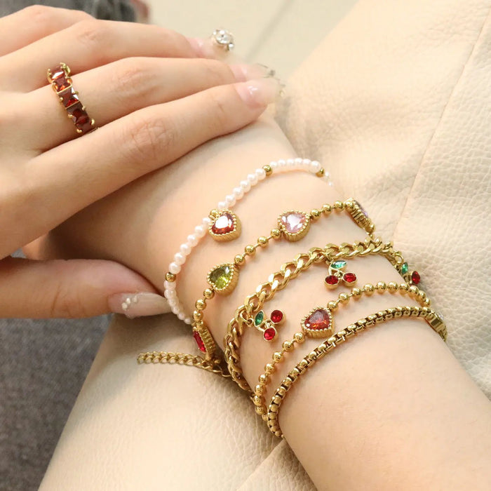 Wholesale Mixed Color Heart-Shaped Zircon Bracelet Niche Design Cherry Bracelet Stainless Steel Bracelet