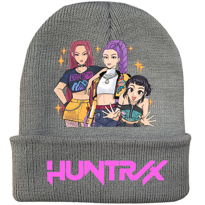 Wholesale Kpop Knitted hat fashion curled brim beanie printed