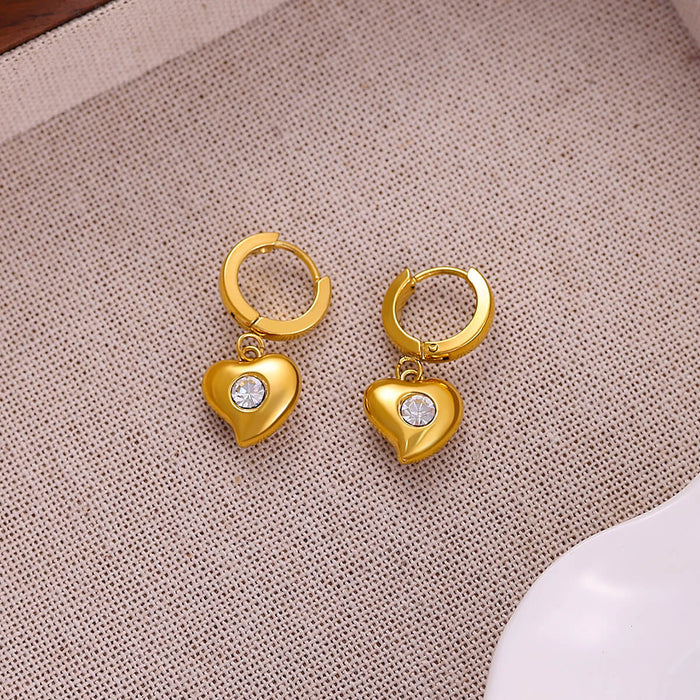 Wholesale Titanium Steel Love Earrings Peach Heart Inlaid Texture Plain Hoop Earrings