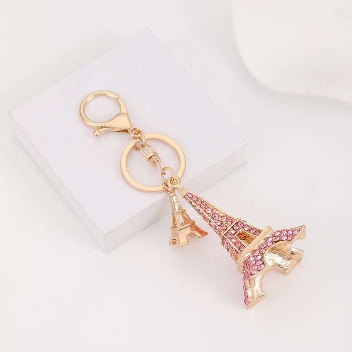 Wholesale Eiffel Tower Rhinestone Keychain Sky Blue Zinc Alloy Car Key Accessory MOQ≥2