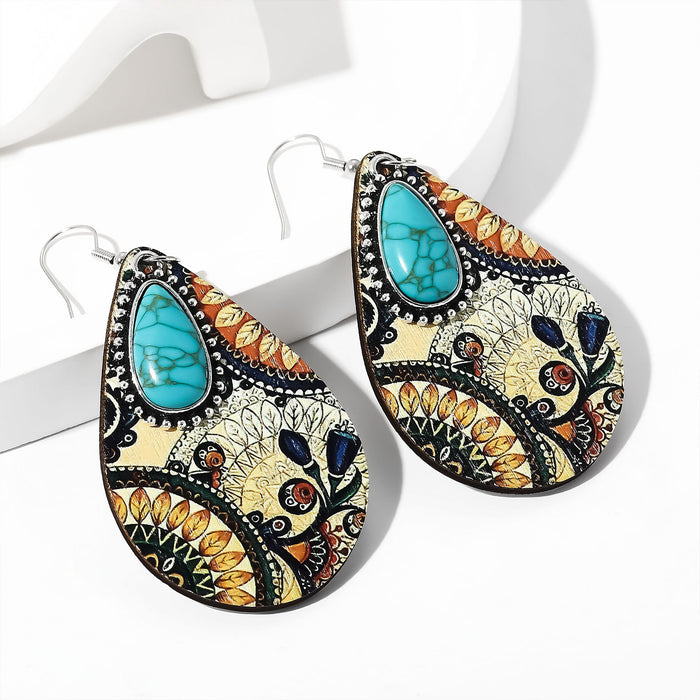 Wholesale 2pcs Retro Drop-Shaped Turquoise Earrings