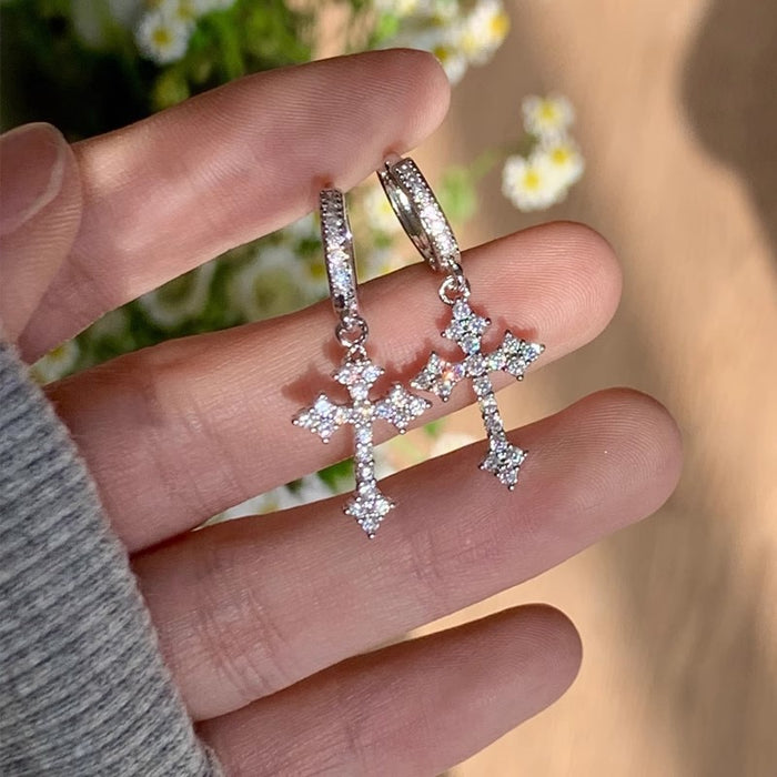 Wholesale Micro-paved zircon cross earrings