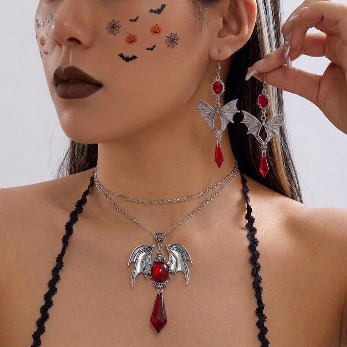 Wholesale  Bat Wing Necklace Earring Set Alloy Crystal Pendant Trendy Party Jewelry Accessory