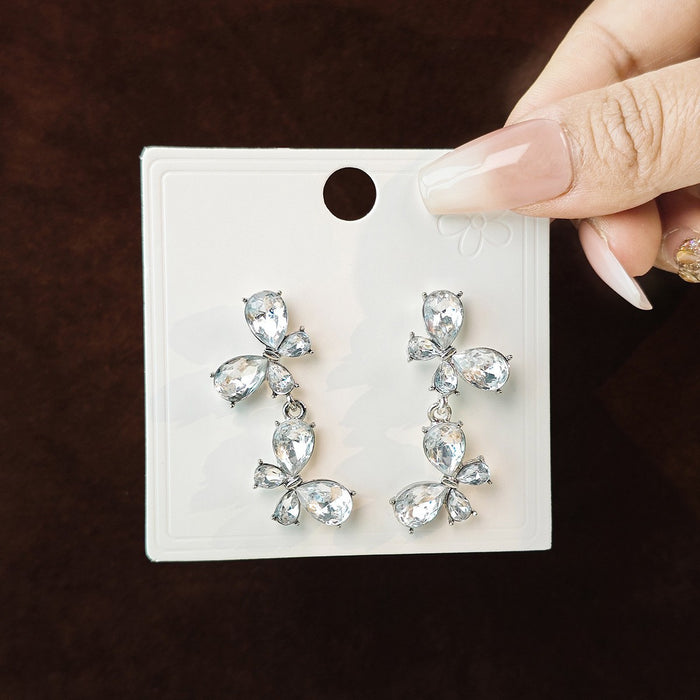 Wholesale Silver Butterfly Tassel Earrings High-end Earrings Elegant Diamond Pearl Long Earrings