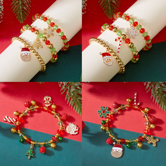 Wholesale Christmas Series Hand Jewelry  Snowflake Christmas Tree Cane Pendant Bracelet Stacking Set