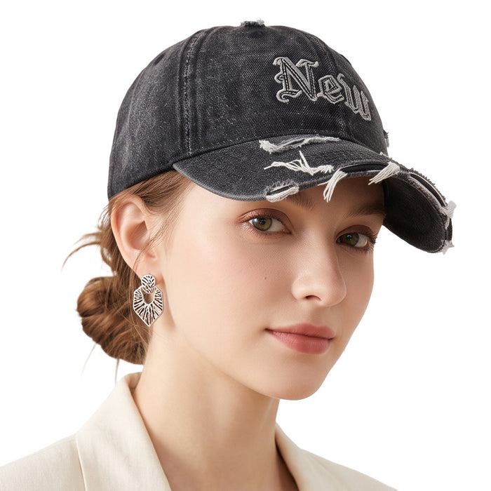 Wholesale Washed Denim Baseball Cap with Distressed Vintage Embroidery Unisex Casual Hat