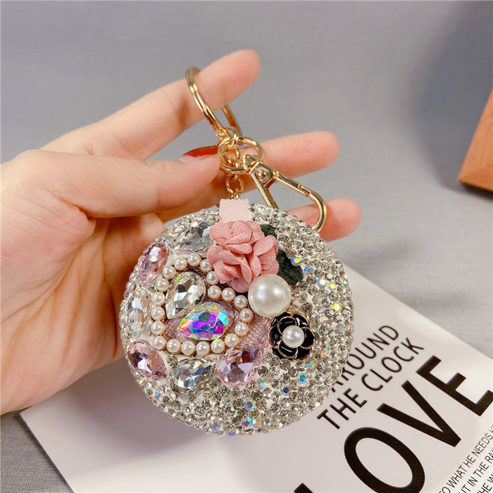 Wholesale Creative Diamond Camellia Cosmetic Mirror Keychain JDC-KC-LX060