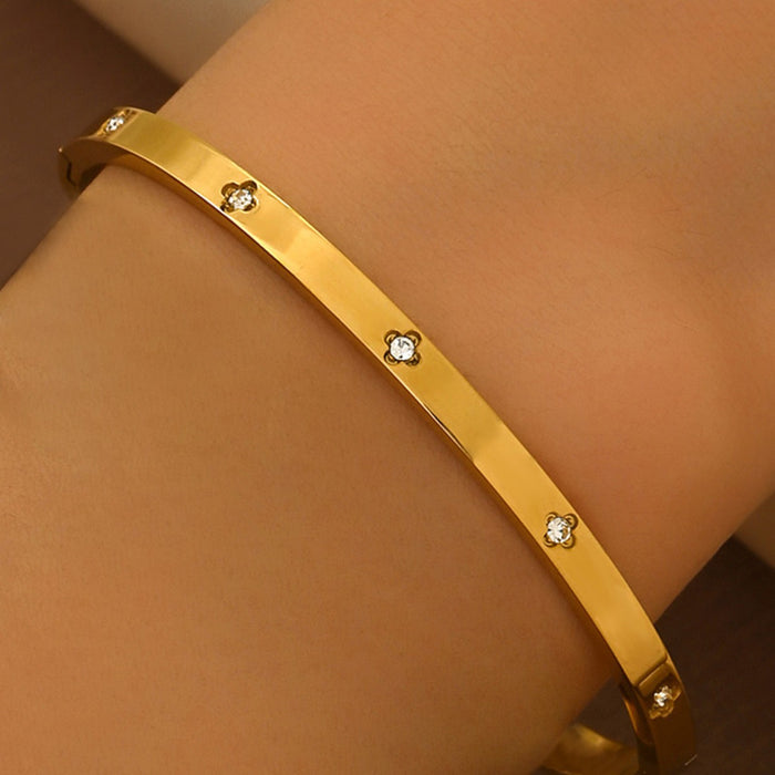 Wholesale Titanium Steel Horseshoe Bracelet With Crystal Row 18K Gold Plated Open Bangle Fashion Jewelry Accessory
