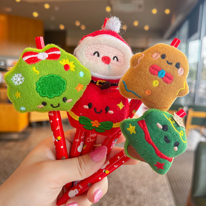 Wholesale Christmas Plush Cute Cartoon Push Ballpoint Pen