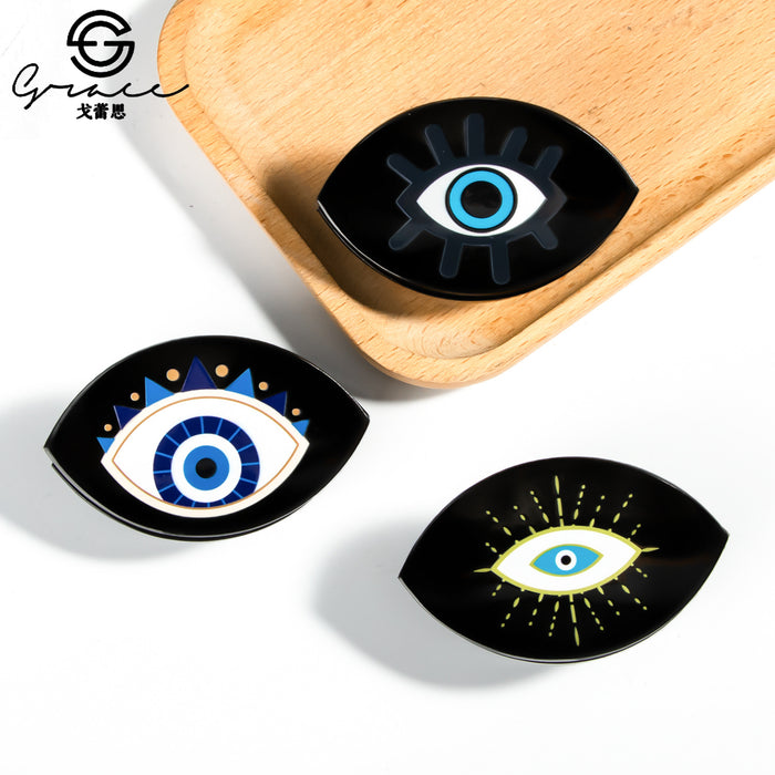 Wholesale Devil' s Eye Hairpin Black Acrylic Clip Nine Eyes Printed Hairpin Headwear Personalized Shark Clip