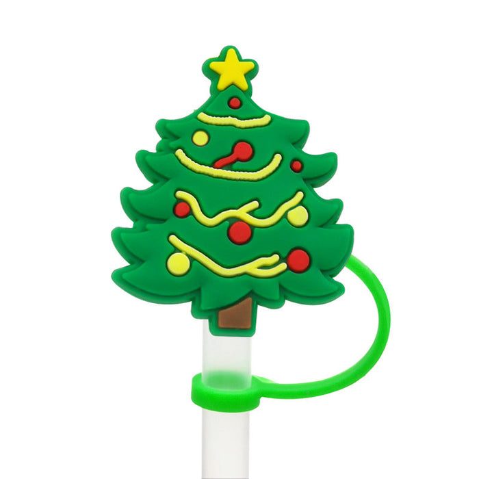 Wholesale Cartoon Christmas Santa Claus Christmas Trees Snowman Silicone Dustproof Straw Plugs JDC-SCR-KuaJi016