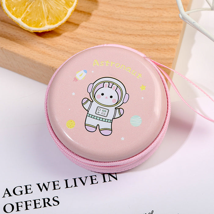 Wholesale Creative Round Tinplate Coin Purse Mini Cartoon Zipper Data Cable Storage Bag Headset Keychain Small Wallet