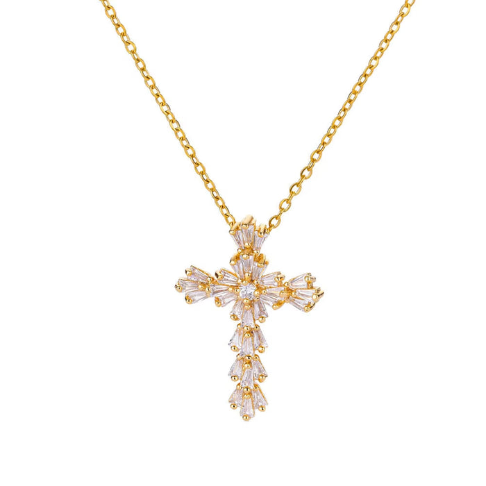 Wholesale Micro inlaid zircon cross pendant necklace collarbone chain jewelry