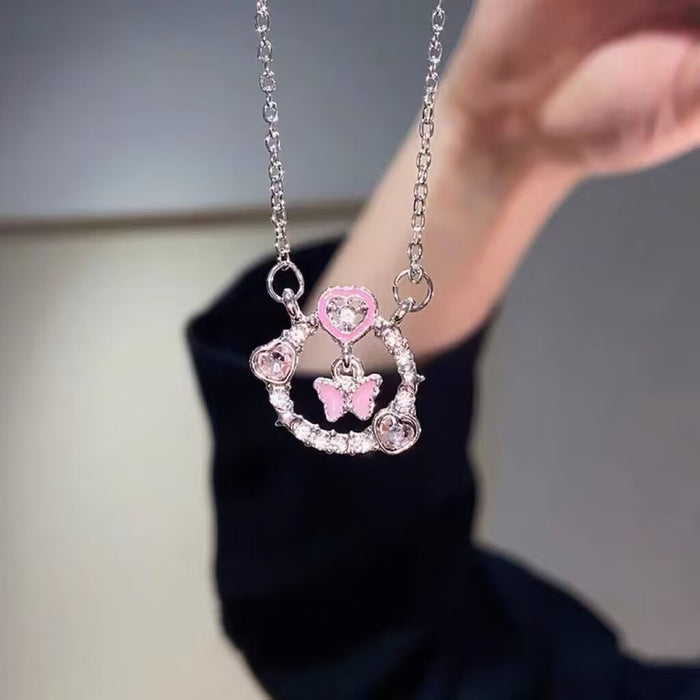 Wholesale Pink butterfly necklace female clavicle chain