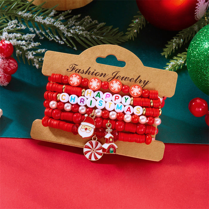 Wholesale Christmas Bracelet Rice Bead Polymer Clay Multi-layer Bracelet Cartoon  Bell Christmas Party