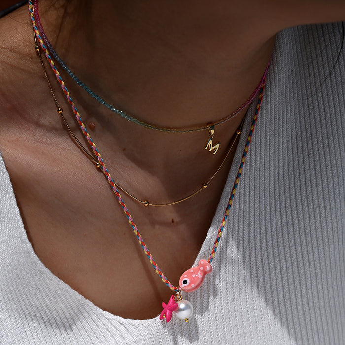 Wholesale Versatile Ceramic Ocean Small Fish Pendant Necklace with Adjustable Rope Chain Starfish Glass Pearl Pendant Jewelry