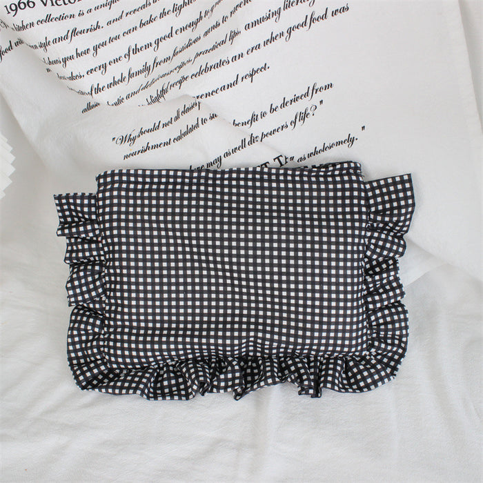 Wholesale Yellow Gingham Ruffle Trim Makeup Bag Large Capacity Portable Cosmetic Organizer For Everyday Use And Boutique Resale