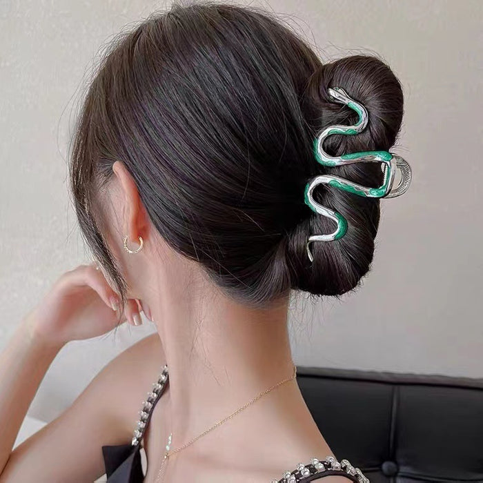 Wholesale Curved Green Snake-Shaped Grabber Female Summer Design Niche Hairpin Back of the Head Shark Clip