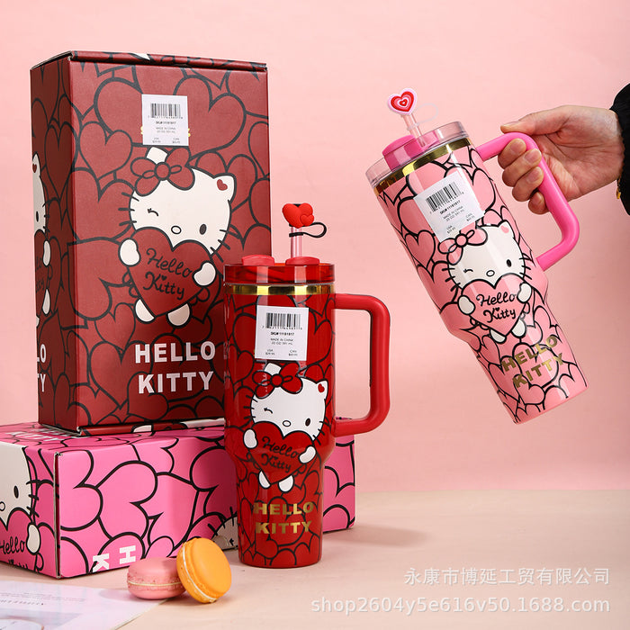 Wholesale 2pcs 40oz Cute Cartoon Straw with Handle,  Portable Stainless Steel Ice Bullies Cup
