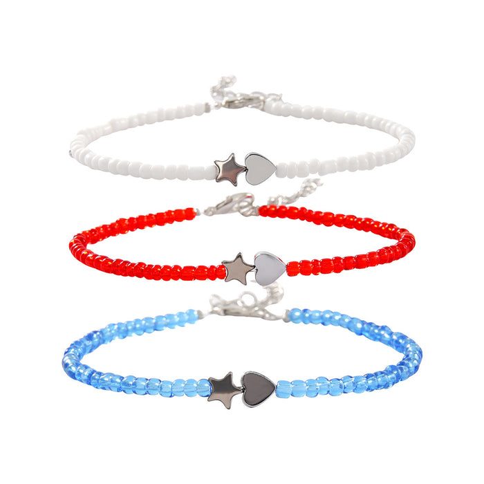 Wholesale American Independence Day Red, Blue and White Three-color Acrylic Beaded Five-pointed Star Love Bracelet for Women JDC-BT-ShiY010