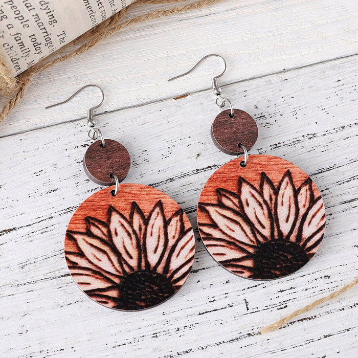 Wholesale Sunflower Round Piece ing Earrings