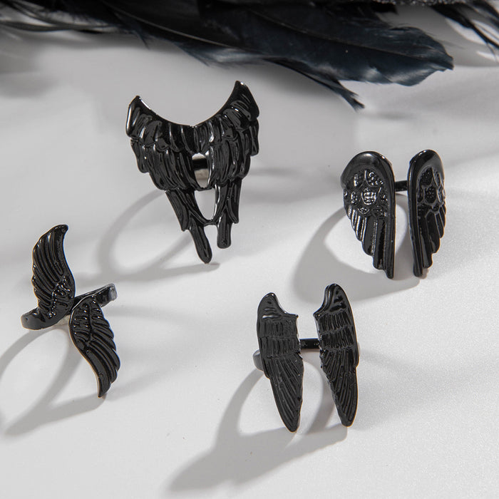 Wholesale Dark Angel Wings Gothic Punk Ring Set 4-Piece Feather Jewelry Accessory MOQ≥2