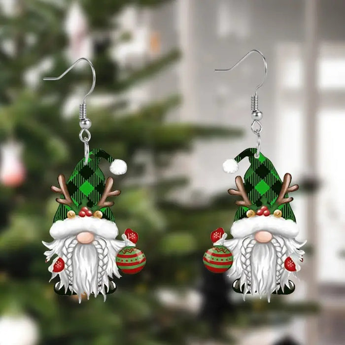 Wholesale Christmas Tree Elk Dwarf Santa Claus Pendant Wooden Earrings JDC-ES-WenT029