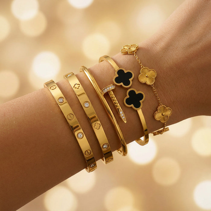 Wholesale Fashion Accessory Titanium Steel Stackable Bracelet Set With Four Leaf Flower Design Non Fading Boutique Resale