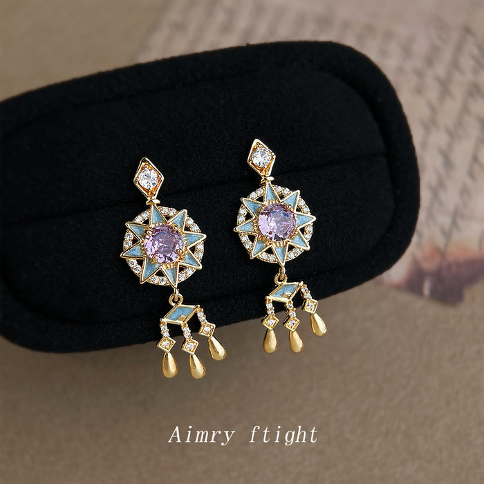 Wholesale Dream Catcher Enamel Drop Earrings with Zircon Tassel Jewelry Accessory