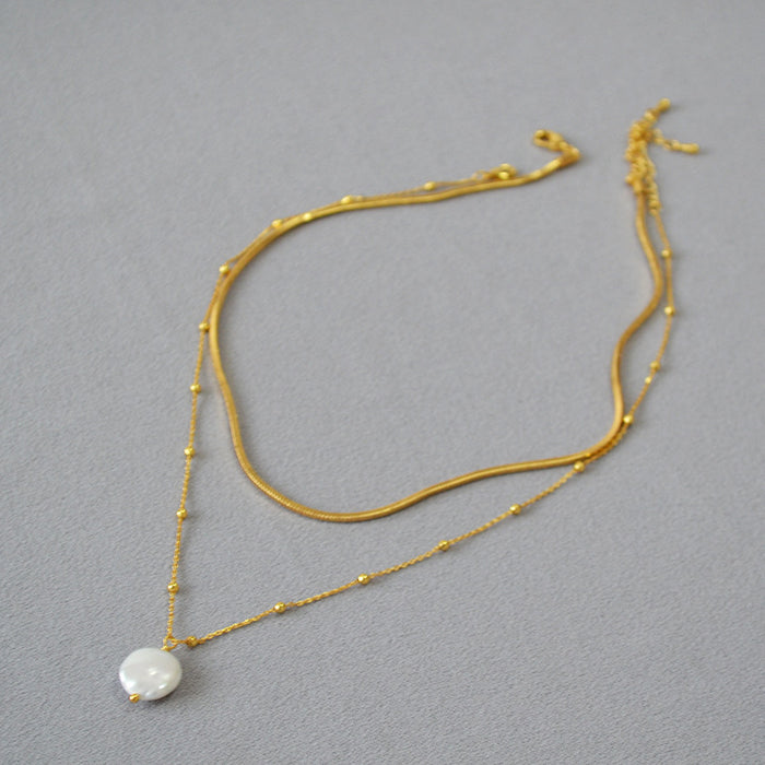 Wholesale Pearl necklace, women's layered snake bone chain design, high-end clavicle chain