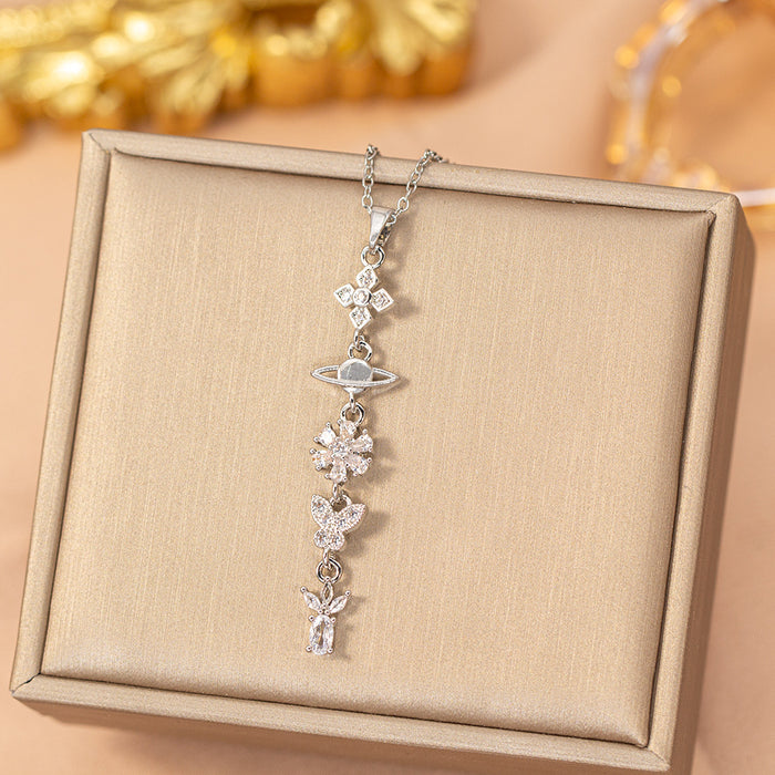 Wholesale Titanium Steel Gold Plated Butterfly Tassel Necklace Trendy Jewelry Accessory MOQ≥2