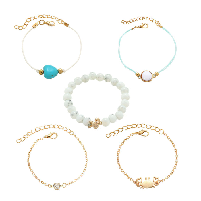 Wholesale 2pcs Retro Heart Turtle Turquoise Beads 5-Piece Set Bracelet