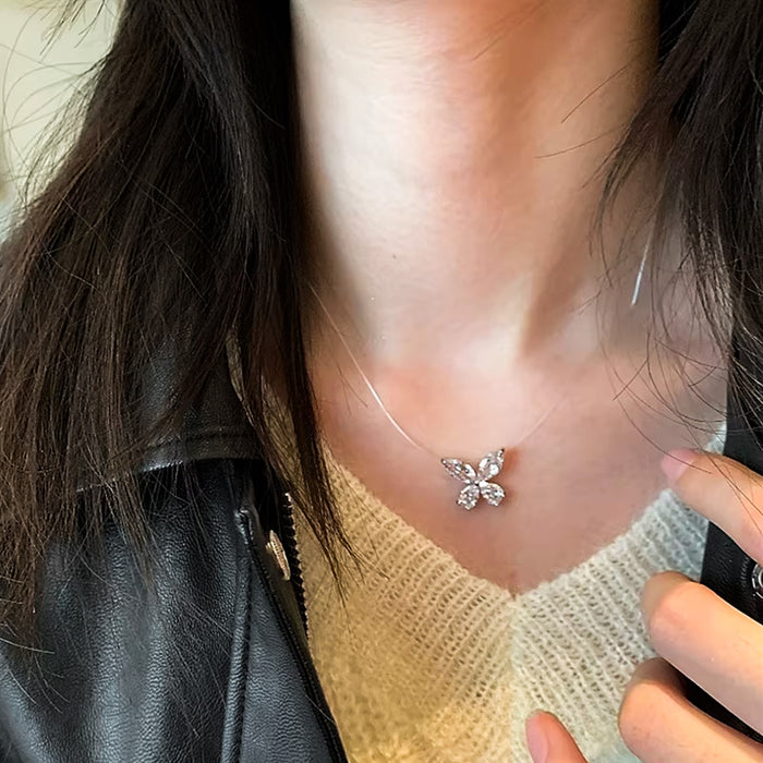 Wholesale Zircon Butterfly Necklace Ice Crystal Blue Copper Fishing Line Chain