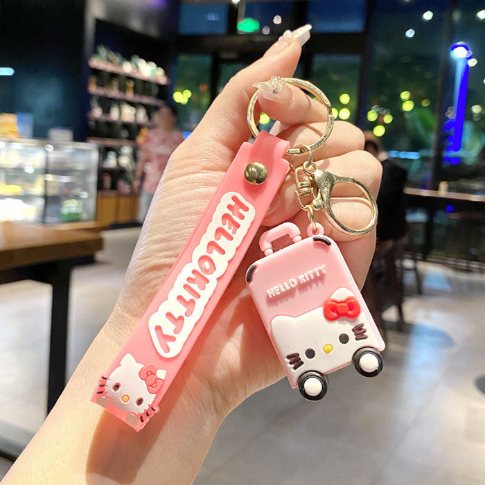 Wholesale Cute Cartoon Cat Luggage Keychain Pendant Soft Rubber Bag Charm Red Travel Accessory Gift