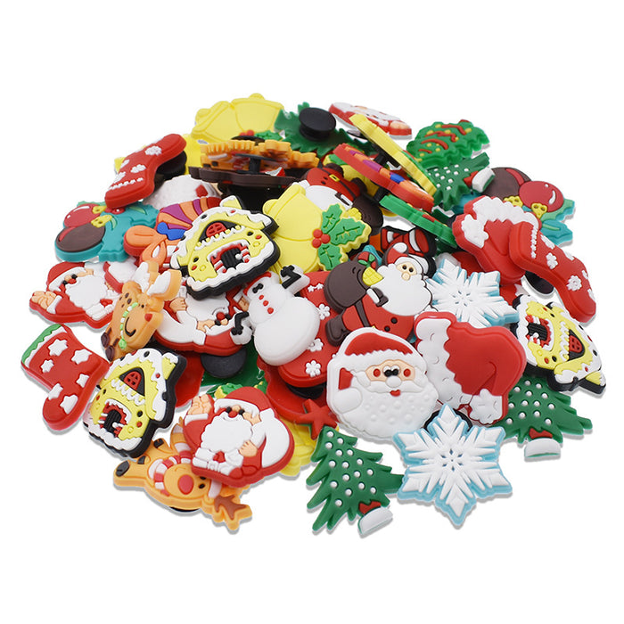 Wholesale Random 100pcs Christmas Cartoon Hole Shoes PVC Soft Rubber Shoe Buckles JDC-SC-RYY022