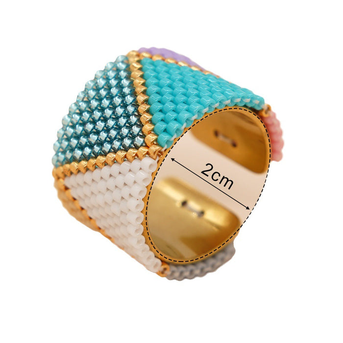 Wholesale Bohemian Rice Beads Hand Woven Stainless Steel Ring JDC-RS-GWL001