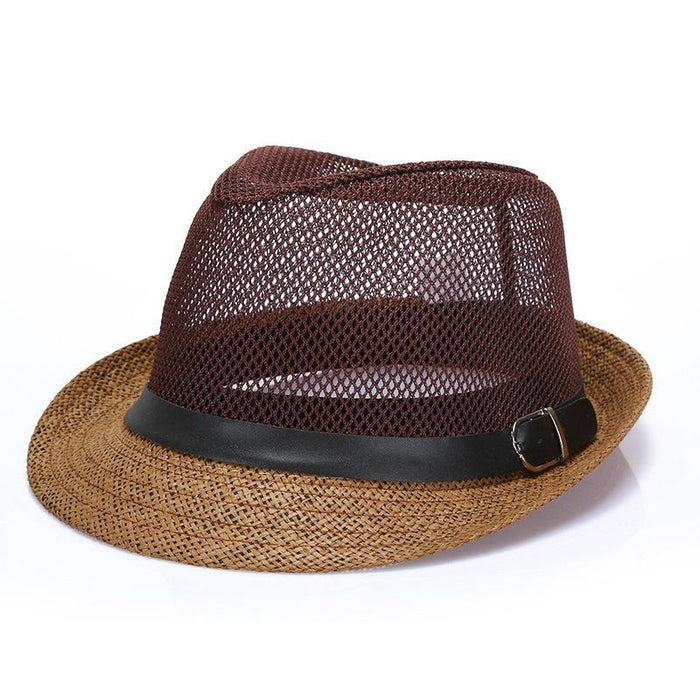 Wholesale Men's Top Hat Grid Small Top Hat Hollow-out Breathable Sun Hat Solid Color Flat Top Jazz Hat Sun Hat Women's Sun Hat