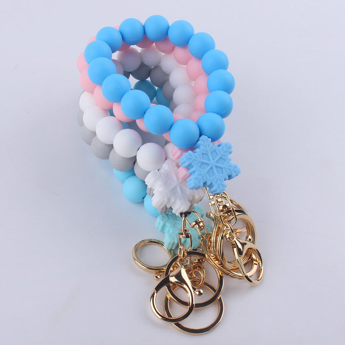 Wholesale Cartoon Silicone Snowflake Beaded Wrist Keychain JDC-KC-GuangTian013