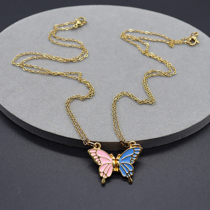 Wholesale Butterfly Magnetic Pendant Best Friend Friends Couple Friendship Stainless Steel Chain Necklace