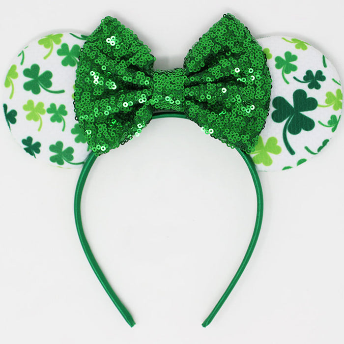 Wholesale Irish Festival Glitter Clover Bow Headband JDC-HD-Lanju002