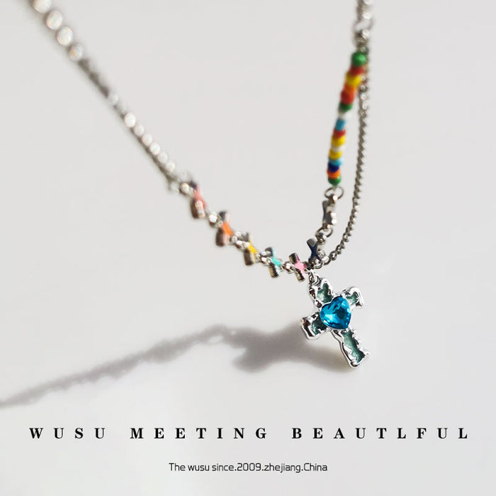 Wholesale Blue liquid cross ing color star necklace