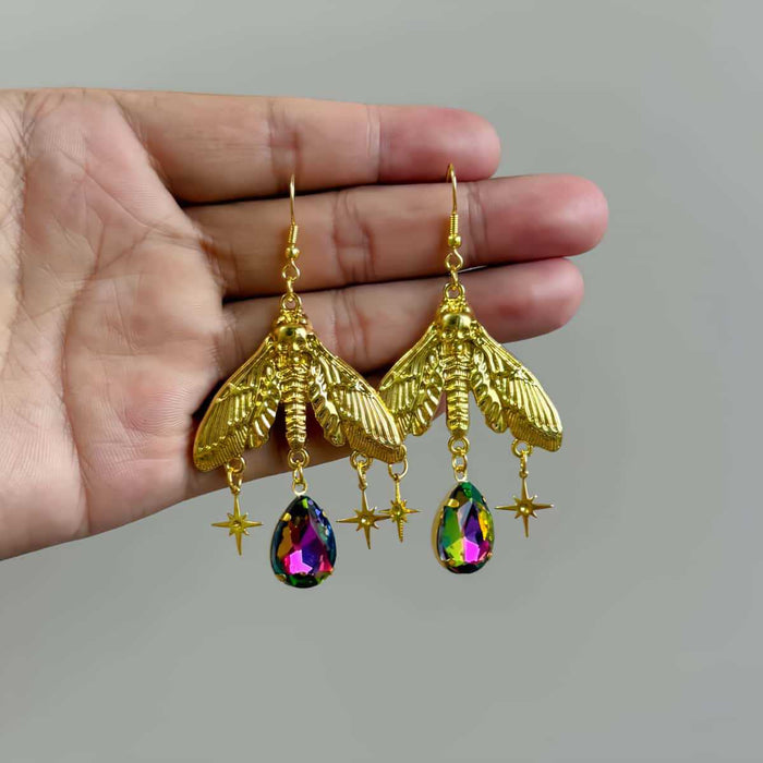 Wholesale Zinc Alloy Gothic Vintage Gold Moth Earrings  Party Jewelry Accessory Gift