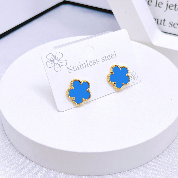 Wholesale Stainless Steel Five-Leaf Clover Bracelet Necklace Earring Set
