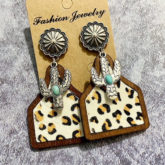 Wholesale Western earrings bohemian genuine leather cowhide horsehair Cow brand