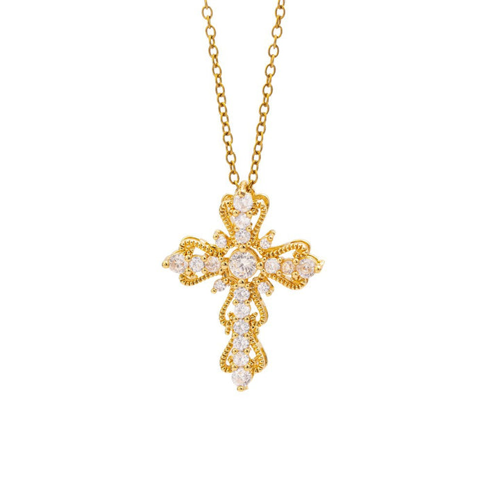 Wholesale Fashion Full Zircon Cross Necklace Titanium Steel Gold Plated Jewelry Accessory MOQ≥2