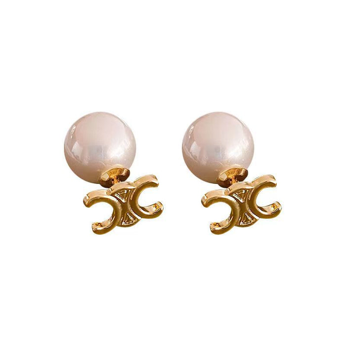 Wholesale Letter Pearl One-piece Alloy Stud Earrings JDC-ES-YuHang004