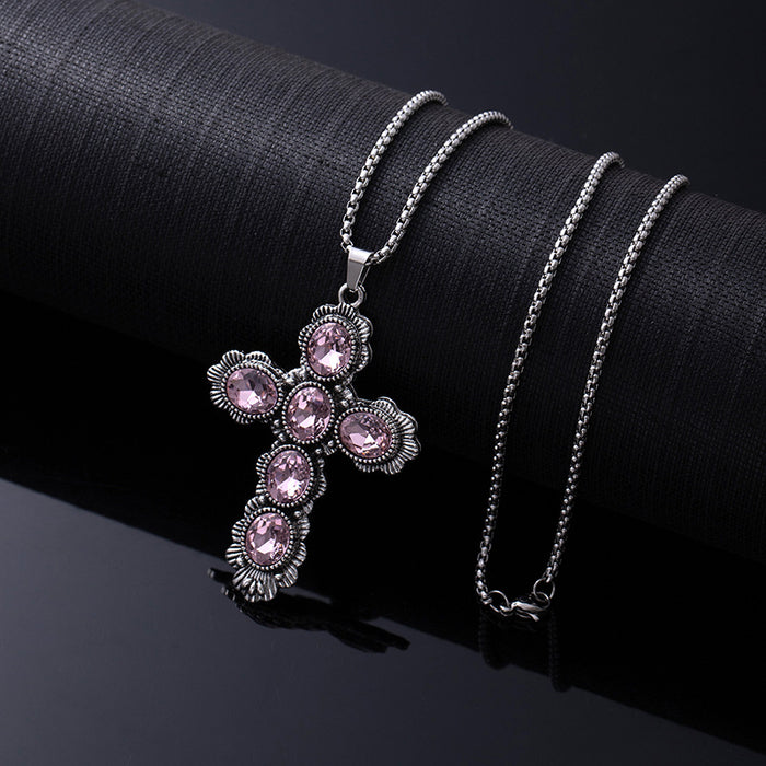 Wholesale Retro Western style natural turquoise necklace,  retro versatile titanium steel chain,  ethnic accessories