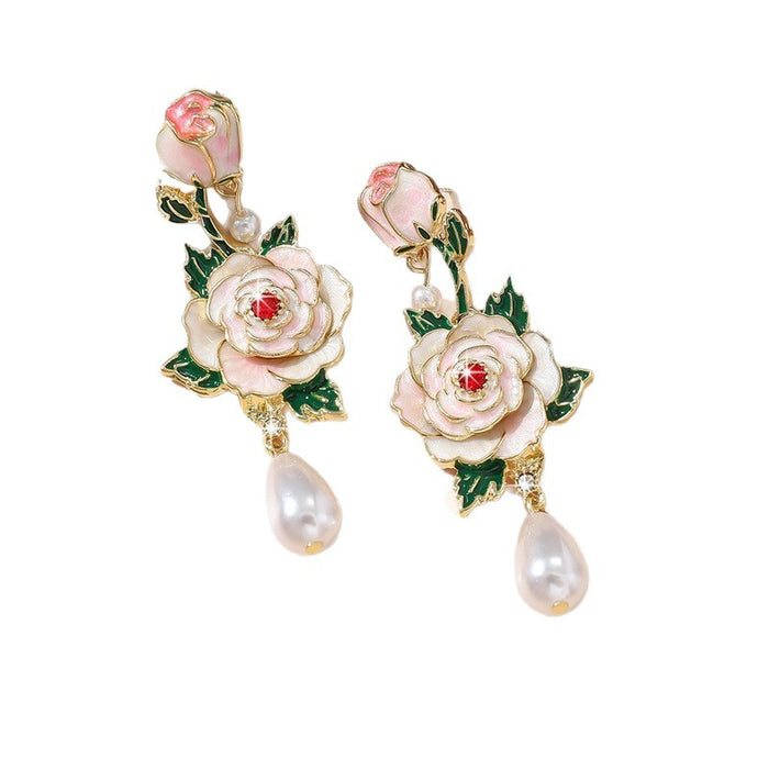 Wholesale Chic Flower Drop Earrings Pink Zinc Alloy Jewelry Accessory MOQ≥2