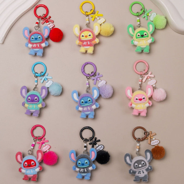 Wholesale Cute cartoon character flocked keychain