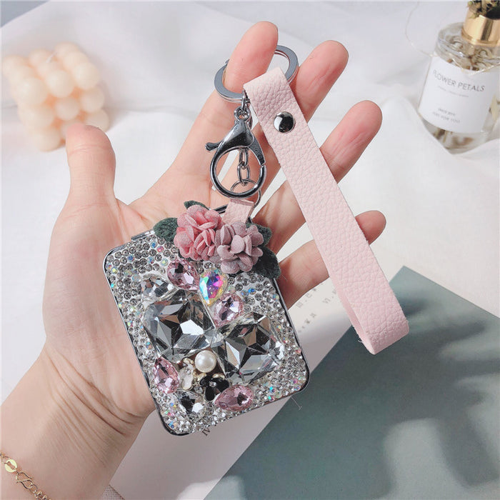 Wholesale Crystal Diamond Portable Makeup Mirror Keychain JDC-KC-LX058